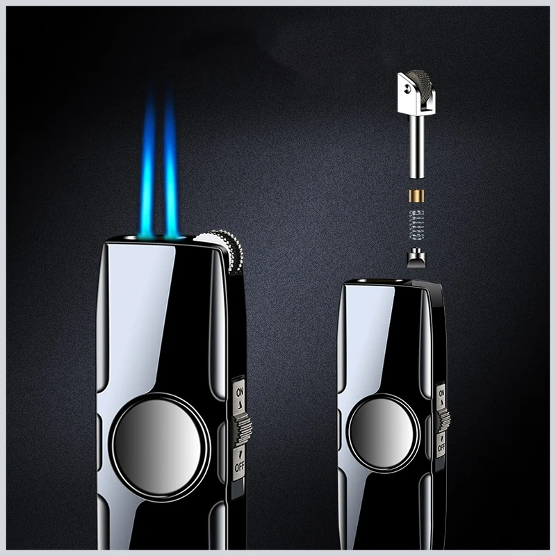

Fingertip Gyro Double Straight Blue Flame Windproof Lighter Metal Fashion Personality Smoking Accessories Men’S Gift Toys
