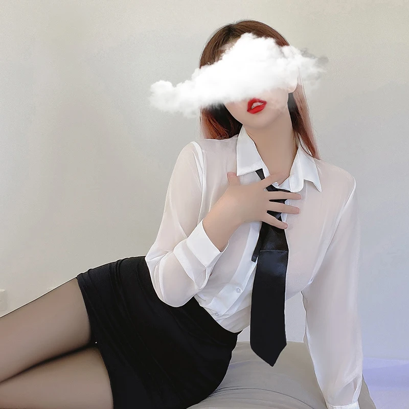 

Женский сексуальный Экзотический костюм для офиса для женщин, эротический прозрачный топ, черный галстук, модная форма в Корейском стиле дл...