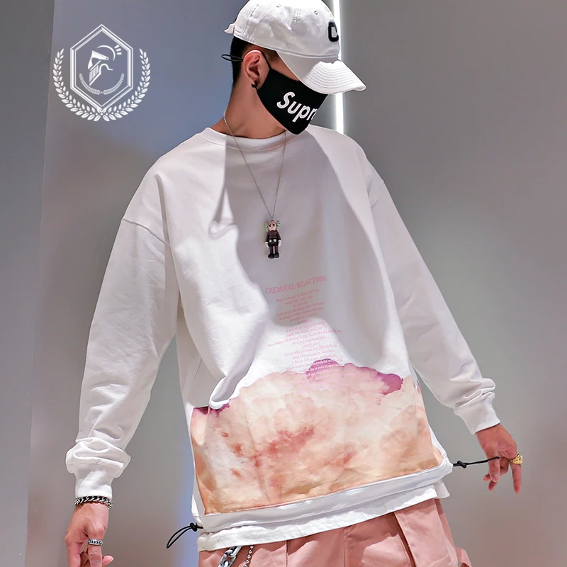 

Men Fashion Loose Print Casual Pullover Hip Hop Sweatshirts