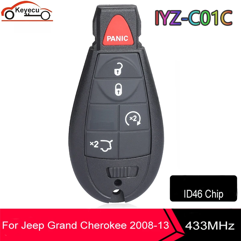 

KEYECU M3N5WY783X IYZ-C01C 4 + 1 5 кнопок Fob 433 МГц для Jeep Grand Cherokee 2008 2009 2010 -2013 умный пульт дистанционного управления автомобильный ключ