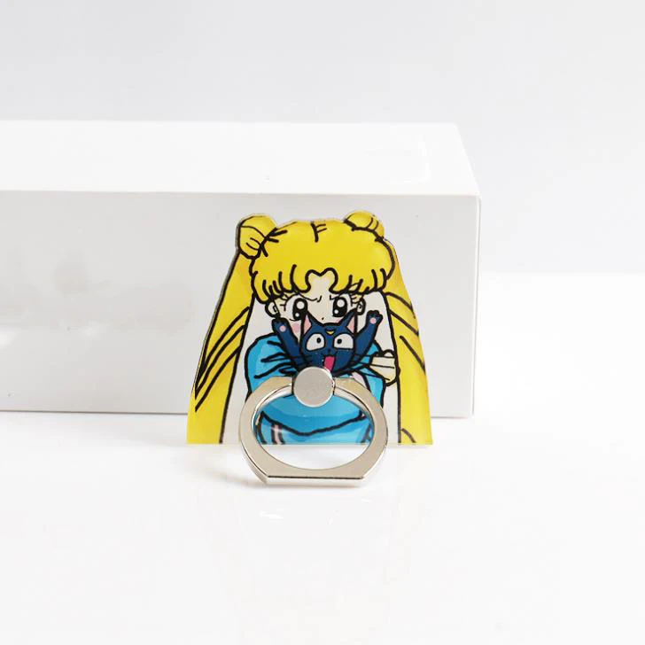 

1 Pcs Cute Anime Sailor Moon Crystal Figure 360 Degree Metal Finger Rings Phone Holder Luna Black Cat Mobile Phone Support Toys