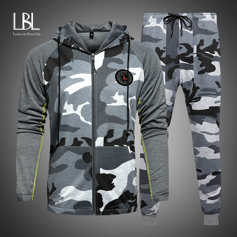 Мужской Камуфляжный спортивный костюм теплый тренировочный с капюшоном Свитшот