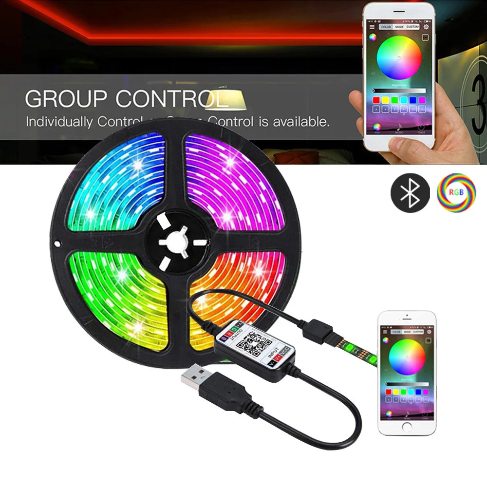 

LED Strips Lights Bluetooth Luces Led RGB 5050 Flexible Waterproof Tape Diode 1M 2M 3M 4M 5M DC 12V Remote Control+Adapter