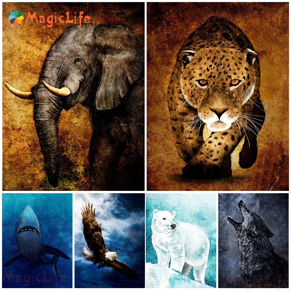 

Wild Animal Abstract Art Poster And Print Cheetah And Elephant Retro Wall Are Canvas Painting For Living Room Home Decoration