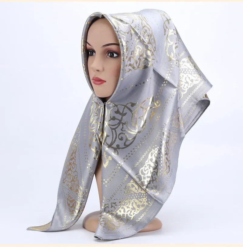 

Patterned Print Hijab Scarf For Women Silk Fabric Shawls Headscarf Hijab Caps 2021 Fashion Elegant Muslim Shawl Turbans 85*85 Cm
