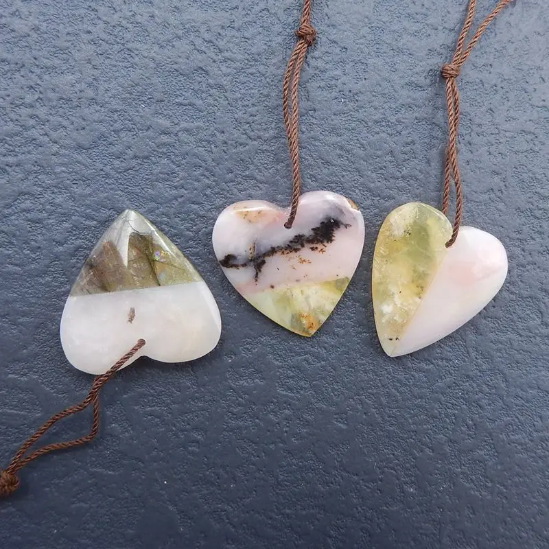 Бусины в форме сердца из натурального розового опала и желтого Лабрадорита 26x26x5