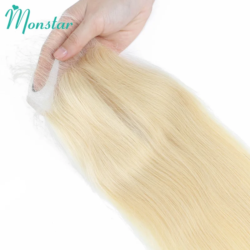 Monstar 613 блонд 4x4 кружева закрытие перуанские Remy прямые человеческие волосы 8 24