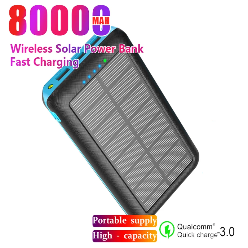 80000 мАч Qi Беспроводное солнечное зарядное устройство на открытом воздухе быстрое