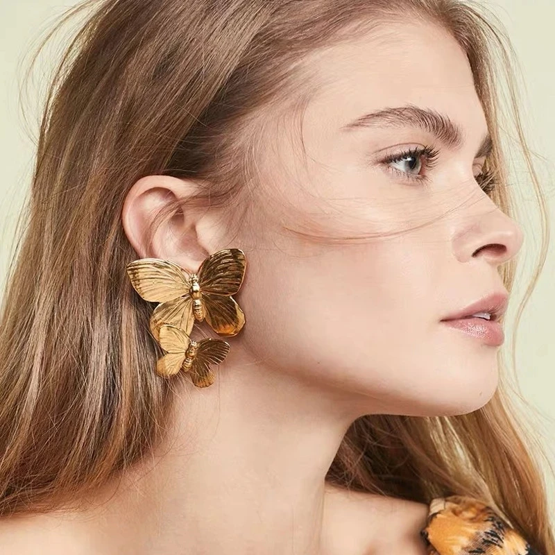

docona Elegant Butterfly Drop Earrings for Women Vintage Gold Geometry Metal Alloy Dangle Earring Party Jewelry Brincos 8949
