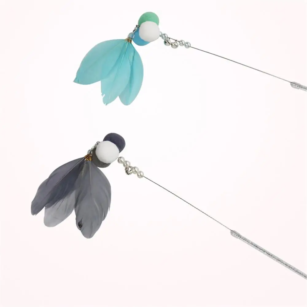 

Funny Cat Wand Colorful Feather Bells Plush Ball Cat Teaser Stick Crystal Long Rod Kitten Interactive Scratching Playing Toy