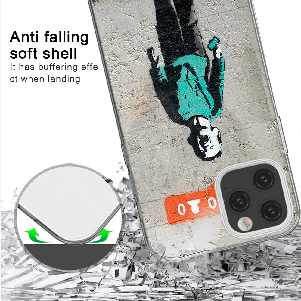 ciciber Art Banksy Funda Case for IPhone 12 Pro Case for IPhone 12 11 Pro XR XS Max Mini 7 X 8 6 6S Plus 5S SE 2020 Silicone TPU