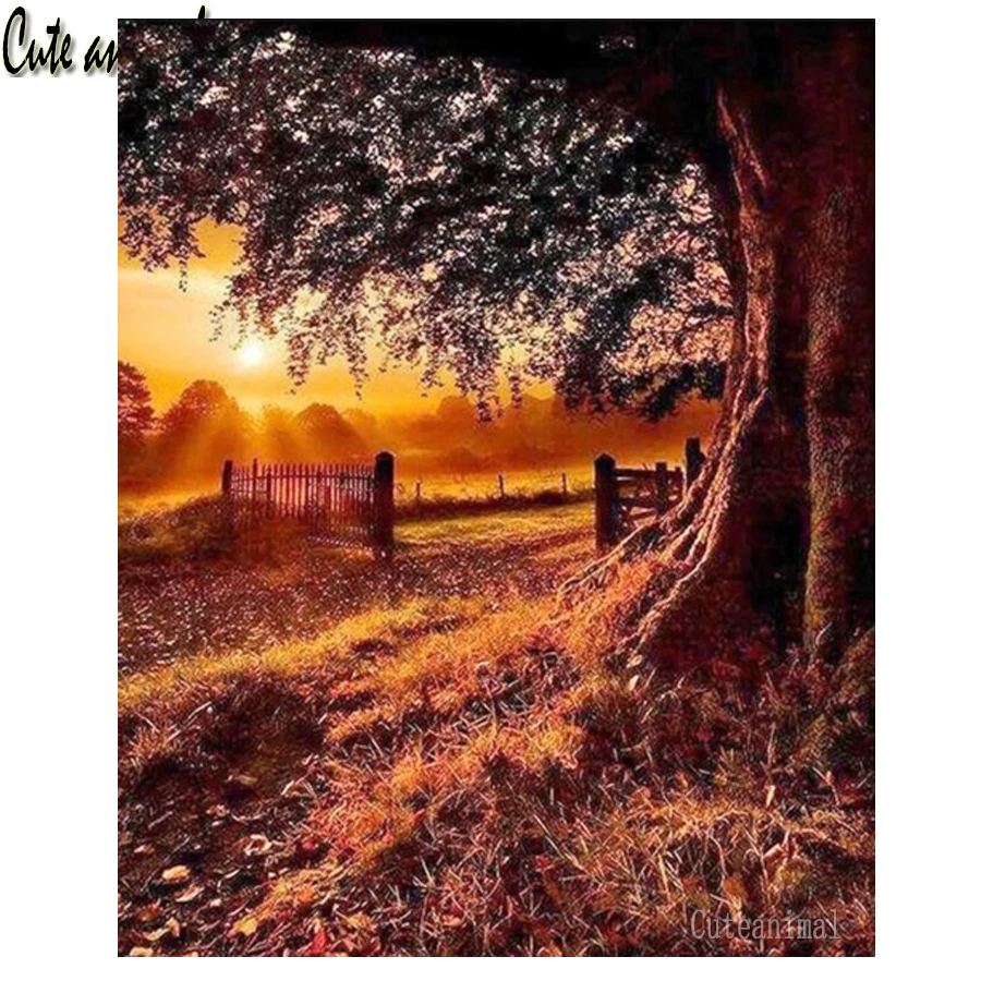 

DIY Full Square Drill 5D Diamond Painting Autumn Landscape Woods Sunset Cross Stitch Mosaic Craft Needlework Embroidery Decor