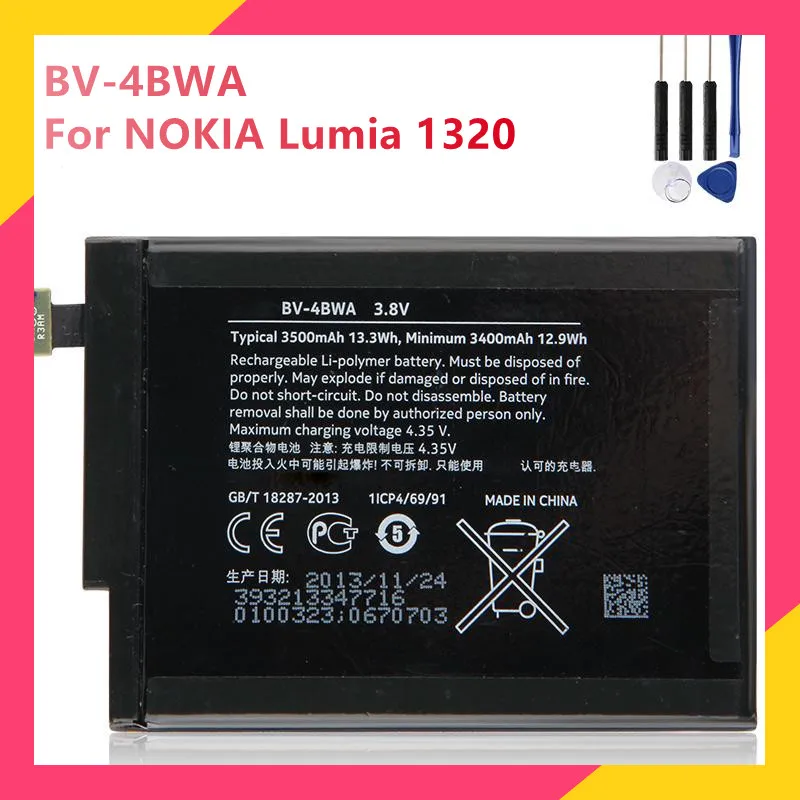 

Original Replacement Phone Battery BV-4BWA For NOKIA Lumia 1320 BV-4BWA Genuine Rechargable Batteries 3500mAh With Free Tools