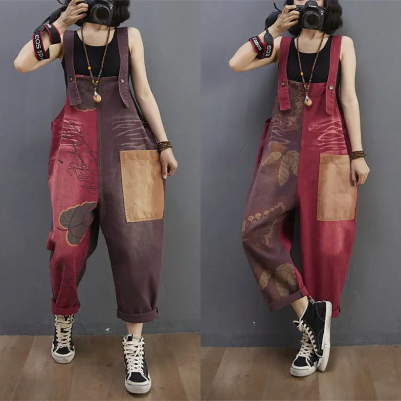 

2021 Spring And Summer New Style Heart Machine Color Matching Printing Strap Pants Large Size Foreign Style Age Reducing Casual