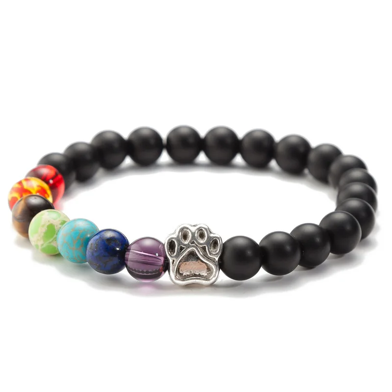 2023 Natural Stone Dog Paw Charm Bracelets for Women Men Matte Black Lava 7 Chakra Beaded Bracelet Bangles Energy Yoga Jewelry