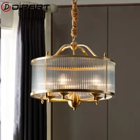 modern luxury full copper led lamp chandelier round glass e14 hanging dining lights for living room lighting fixtures novelty