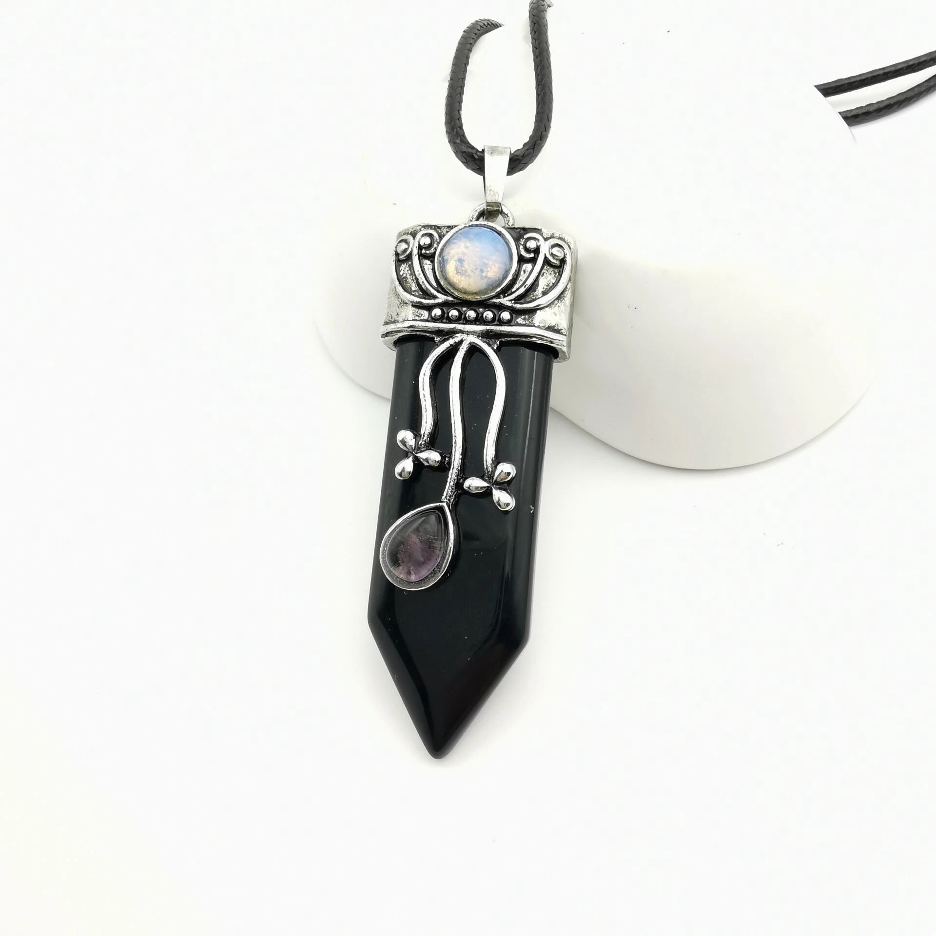 Reiki Natural Gem Stone Sword Pendants Pendulums Labradorite Pink Quartz Lapis Lazuli Black Obsidian Tiger Eye Jewelry 1PCS - Окраска металла: 8