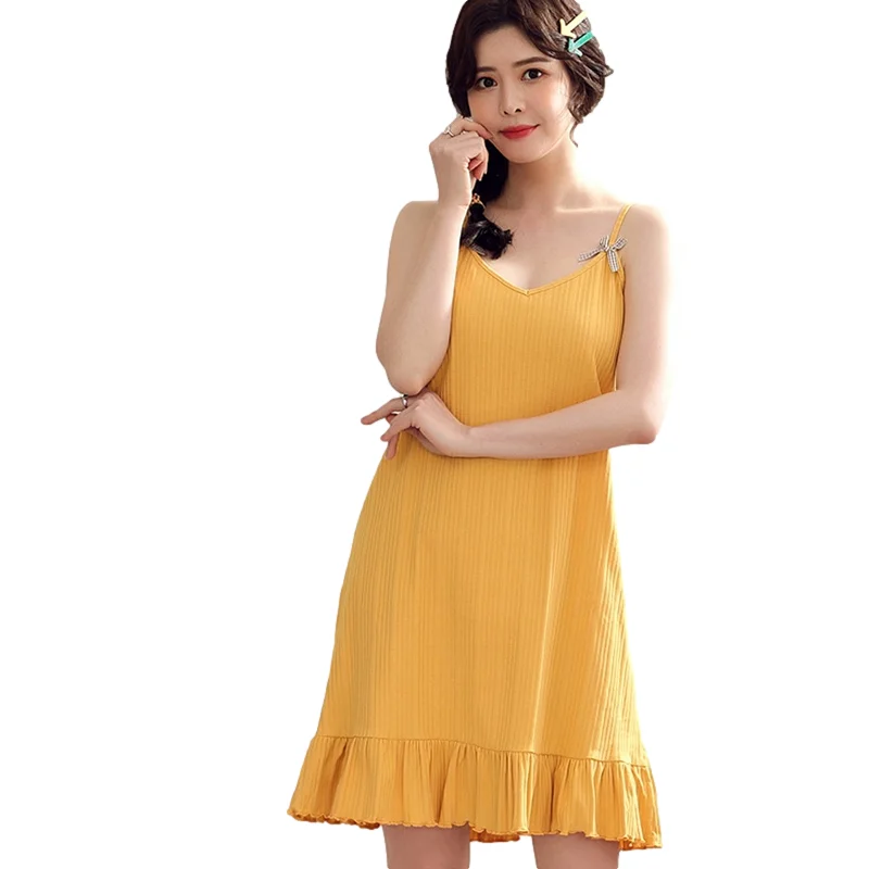 

Sweet Sleepwear Women Cotton Sleeveless Nightgowns Sexy Nighties Women Night Dress Romantic Sleepshirts Bow Homewear