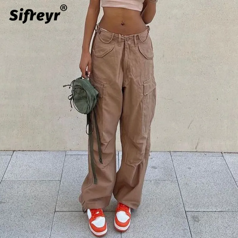 

Sifreyr Big Pocket Patchwork Baggy Jeans Women Retro Low Waist Y2k Grunge Cargo Pants Fashion Streetwear Denim Trousers Harajuku