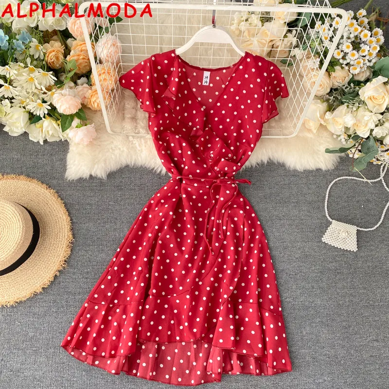 Женское шифоновое платье ALPHALMODA с оборками V образным вырезом обтягивающее