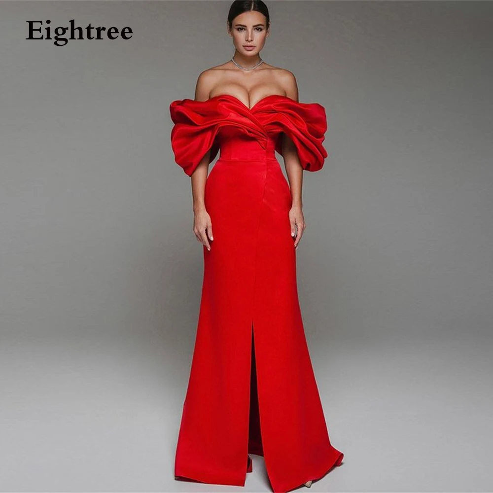 

Eightree Simple Red Long Off Shoulder Prom Dresses Evening Dress Sweetheart Side Split Night Party Gowns robe de mariee Vestidos