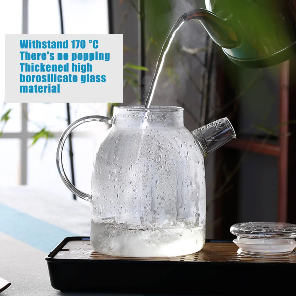 

1000ml/1600ml Glass Kettle Water Jug Heat Resistant Teapots with Transparent Lid Home Office EJ