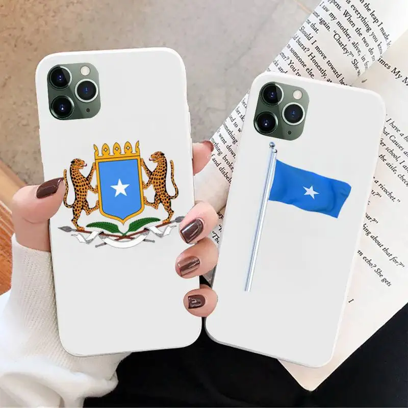 

Somali Somalia National Flag Coat Of Arms Phone Case For Iphone 6 6s 7 8 Plus XR X XS XSmax 11 12 Pro Candy White Silicone Cover