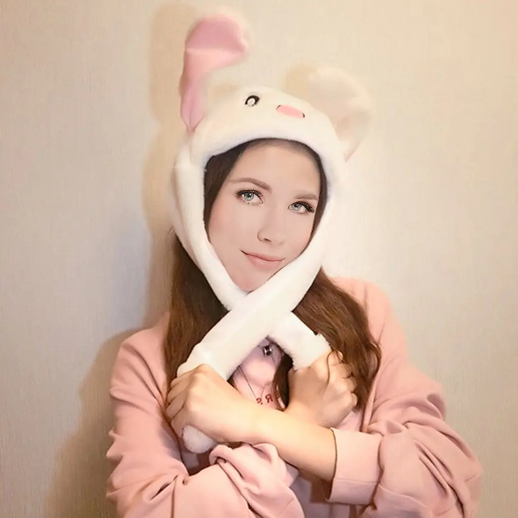 Женская Шапка бини с кроличьими ушками плюшевая движущимися кролика шапка