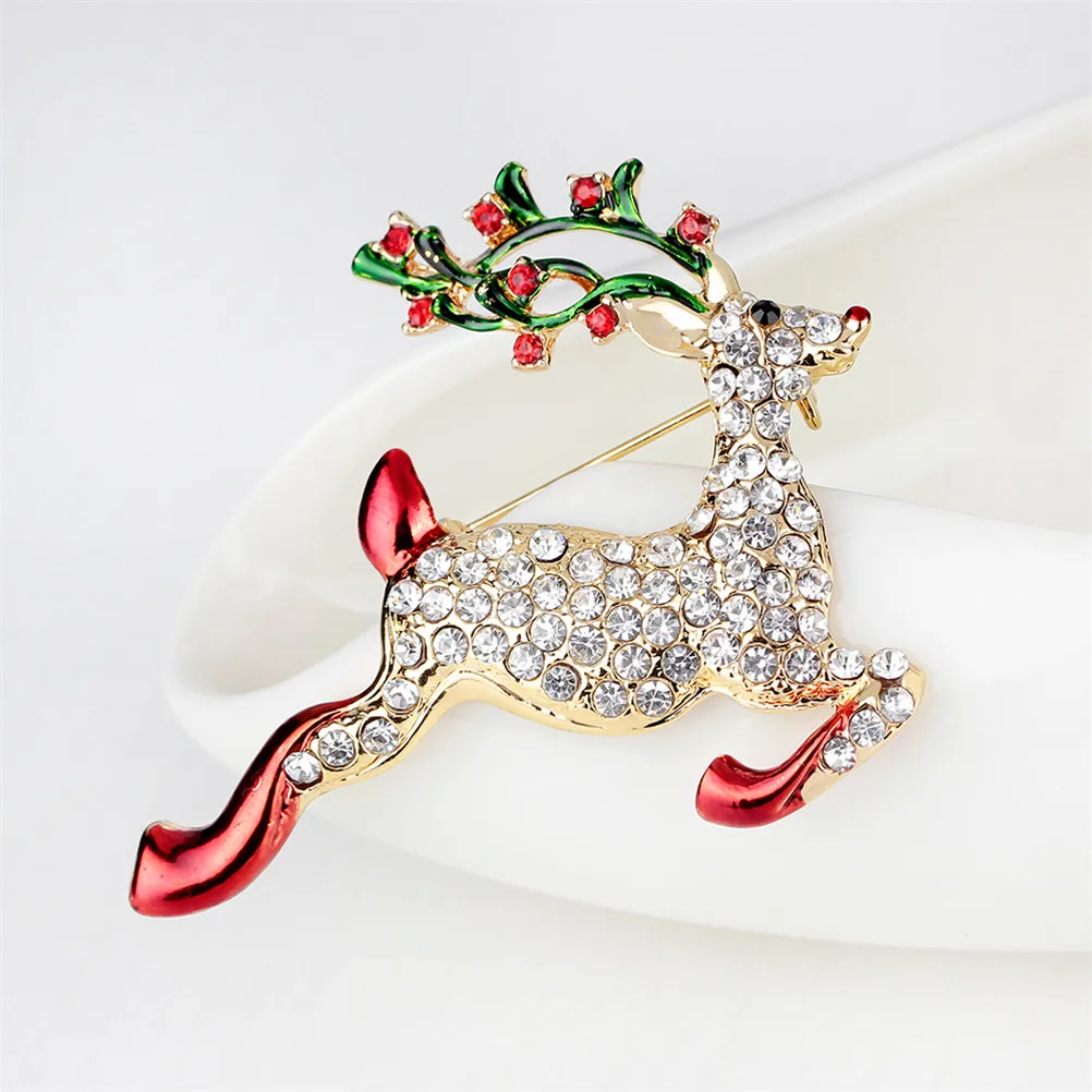 

Cute Running Deer Brooches For Women Xmas Gifts New Year Fashion Reindeer Elk Rhinestones Christmas Brooch Broche