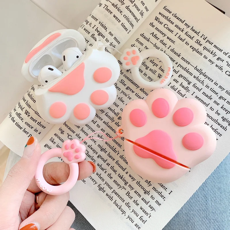 Cute cartoon cat pad earhphone Case For airpods Bluetooth headset shell Interesting headphone cover 3D silicone soft | Электроника