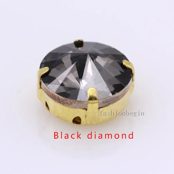 black diamond Партиями по 6/8/10/12/14/16/18/25mm 24 цветов Круглый стакан Rivoli камень Пришить с украшением в виде кристаллов Стразы Золотой на кнопках в виде лапы для изготовления одежды - Цвет: black diamond