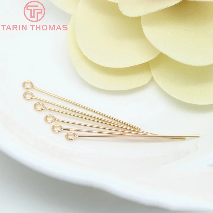 

50PCS 20MM 25MM 30MM 40MM 45MM 24K Champagne Gold Color Brass Eye Pins Connect Beads Pins High Quality Diy Jewelry Accessories