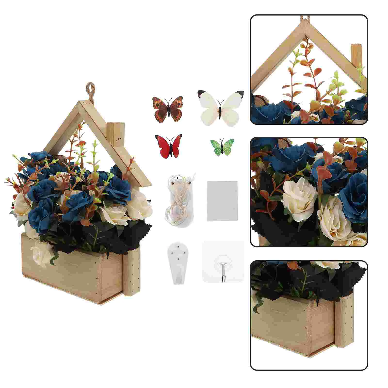 

1 Set Indoor Artificial Plant Pendant Indoor Wooden Flowerpot Wall Pendant