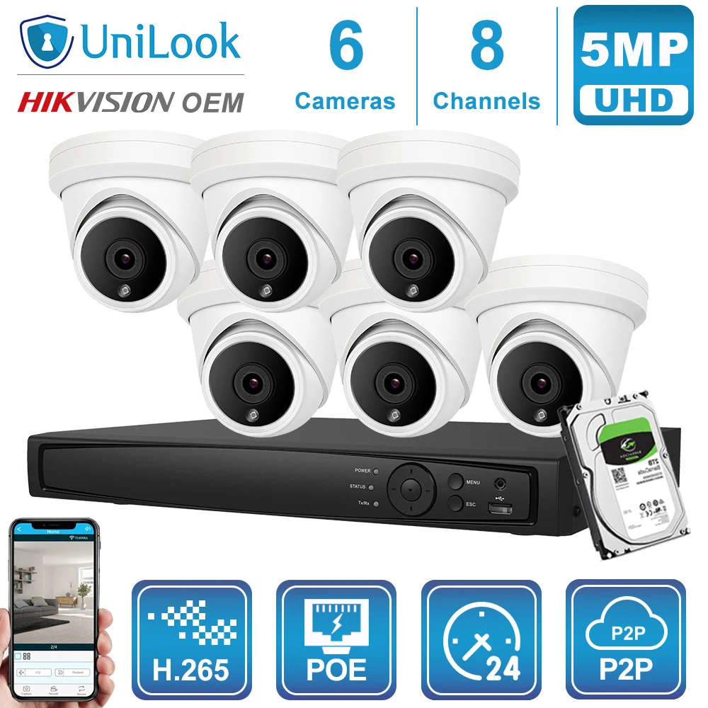 UniLook 8CH NVR 4/6/8 шт 5MP POE IP камера комплект уличная система безопасности ночное