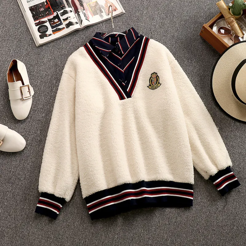 Женская Толстая свободная футболка Повседневный пуловер составного кроя с