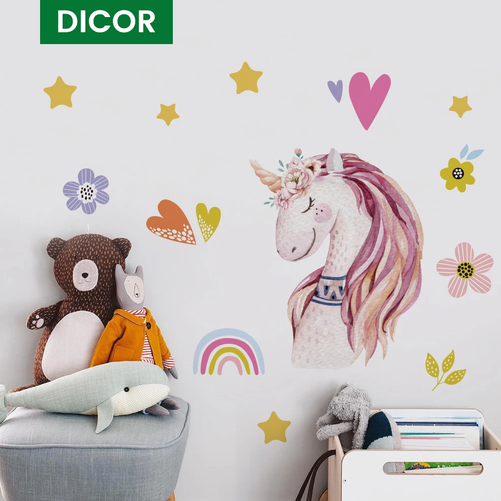 2 листа большой размер единорог Настенный декор наклейки на стену для девочек