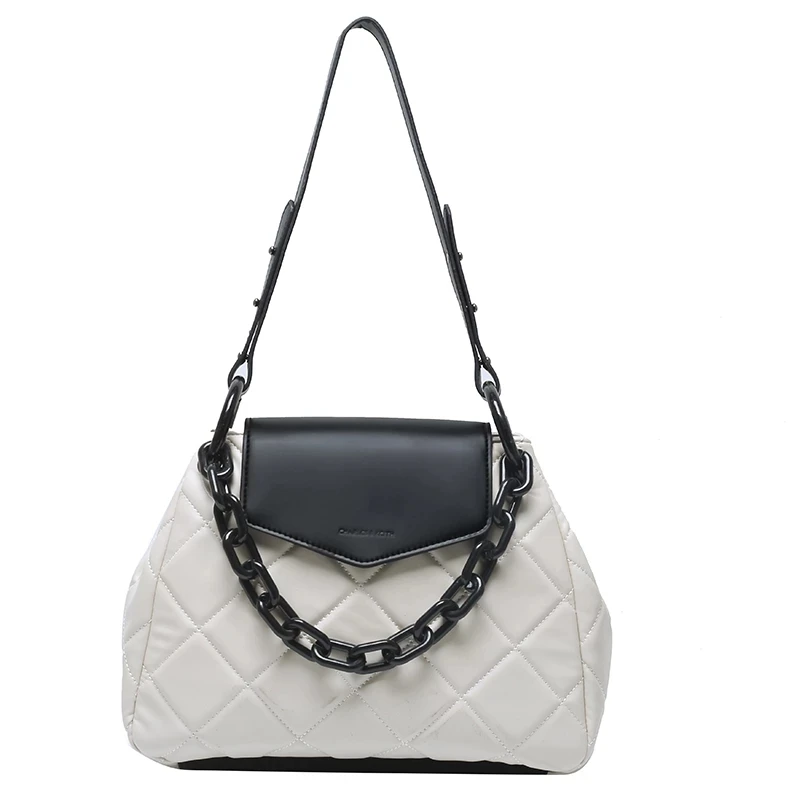 

High Capacity Chain PU Leather Crossbody Bags for Women 2021 Simple Totes Shoulder Bag Lady Luxury Black Handbags and Purses