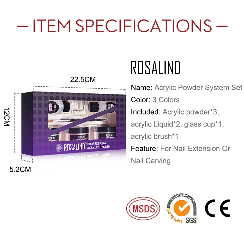 

ROSALIND 30g Acrylic Powder Nail Kit Gel Nail Extension Carving Art Design Manicure Set acrylic nail brush Builder Powder