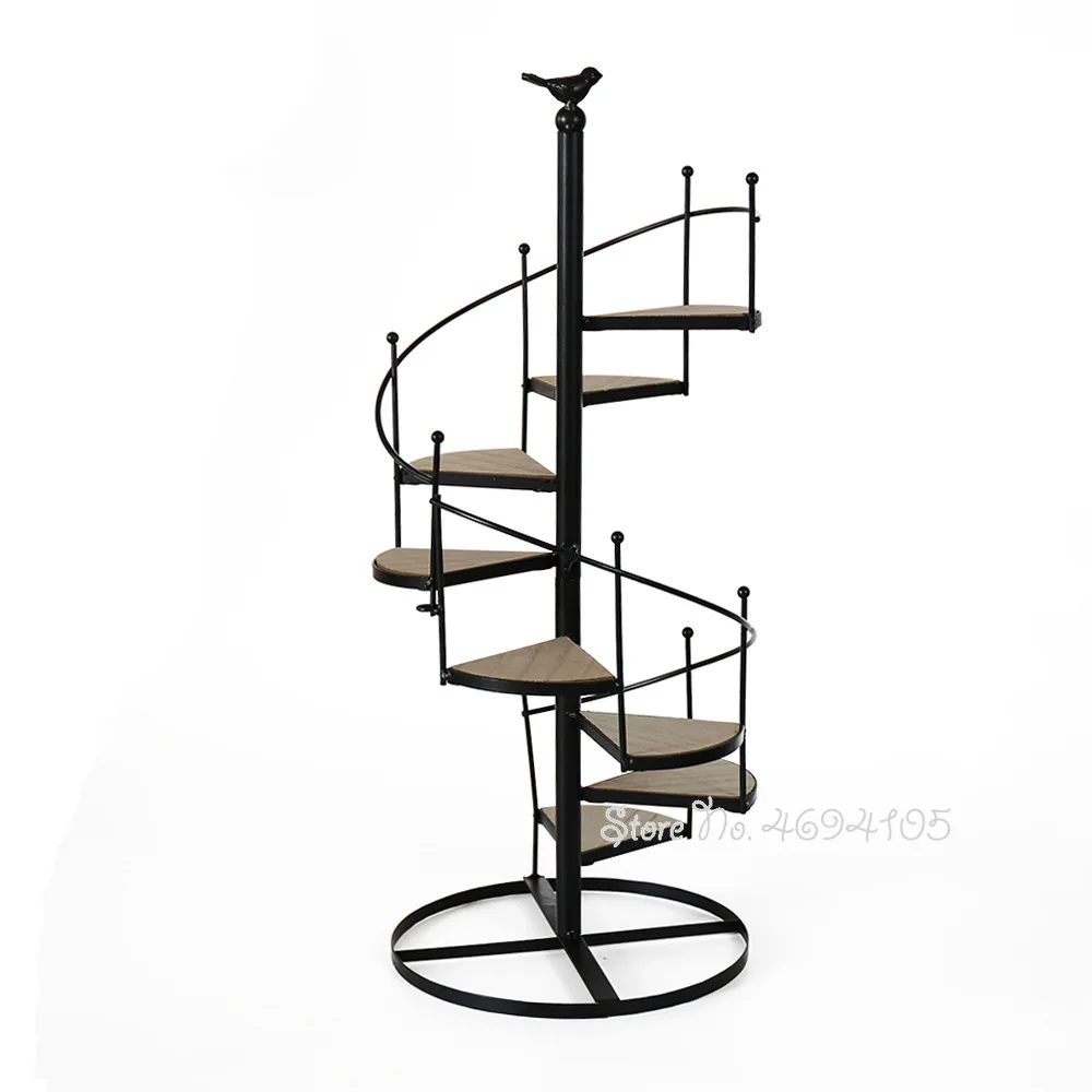 

Multi-tiers Flower Plant Holder Stand Wooden Spiral Showcase Flower Pot Wrought Iron Succulent Plants Home Balcony Decoration
