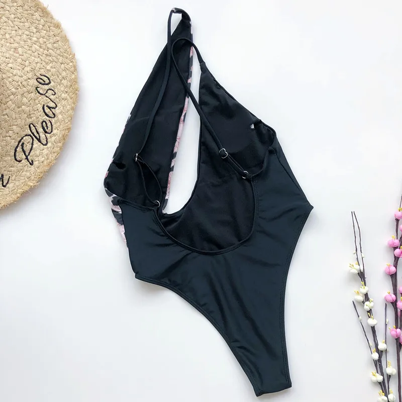 Цельный купальник на одно плечо 2020 сексуальный с глубоким v образным вырезом