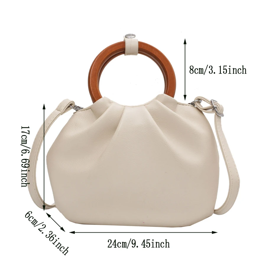 

Fashion Fold Top-handle Bag Ladies Solid Color Casual Shoulder Bags Wooden Handle Tote Bag Cloud Crossbody Bags Women Hangbag
