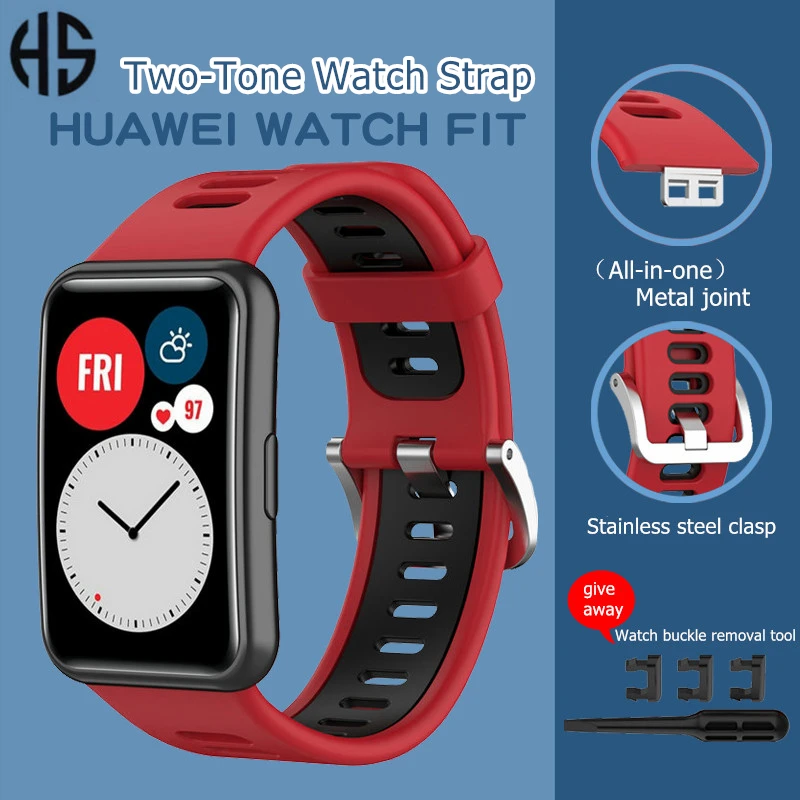 

Huawei Watch FIT Two-color Silicone Strap Smart Watch Stainless Steel Buckle Wristband Fashion Business 2021 New