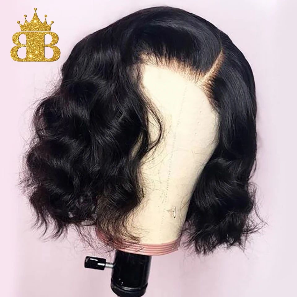 Бразильские волосы Remy Короткие Волнистые 150 плотность 4*4 закрытие шнурка человеческие волосы парики для черных женщин боб парик предварительно выщипанные натуральные волнистые волосы