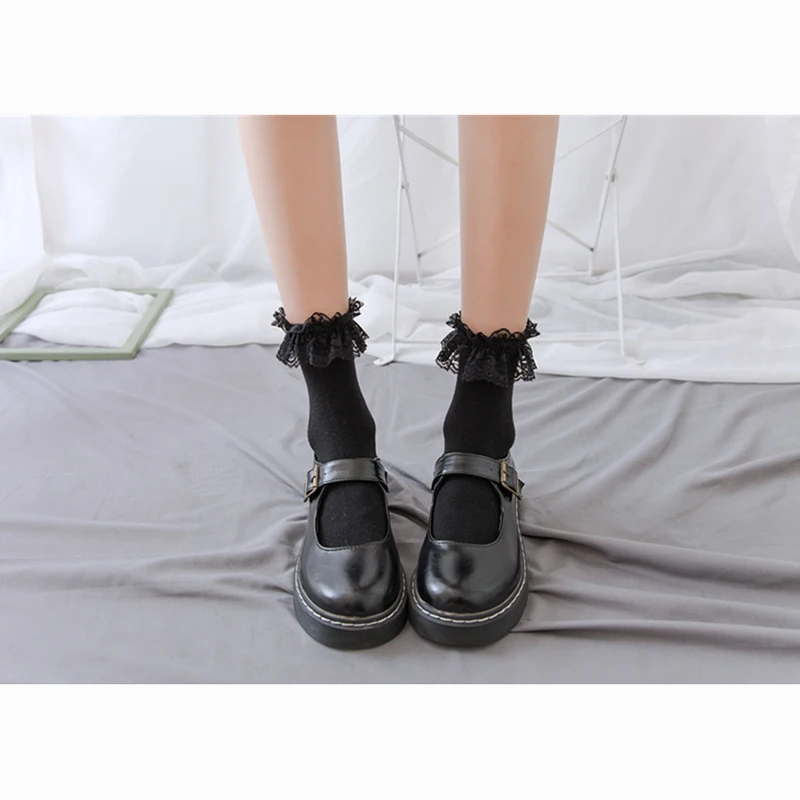 Fashion Socks Lolita Style Japanese Cute Girl Woman Fashion Lace Socking Sweet Retro Frilly Ruffle Cotton Princess Socks