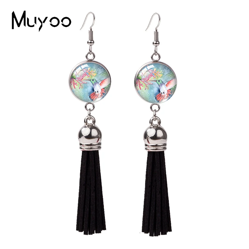 Новые модные серьги с крючком изображением цветов и колибри красивые кисточками