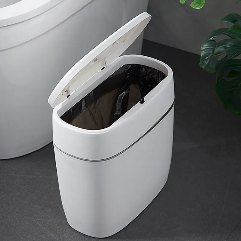 

Narrow Flat Trash Can with Lid Home Toilet Paper Basket Creative Living Room Bathroom Press Nordic Large Toilet Paper Basket