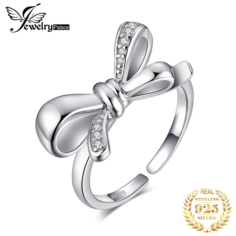JewelryPalace модный кубический цирконий бантом обещание Регулируемая кольцо 925 пробы серебро ювелирных украшений для Для женщин Подвеска-амулет для вечеринки подарок