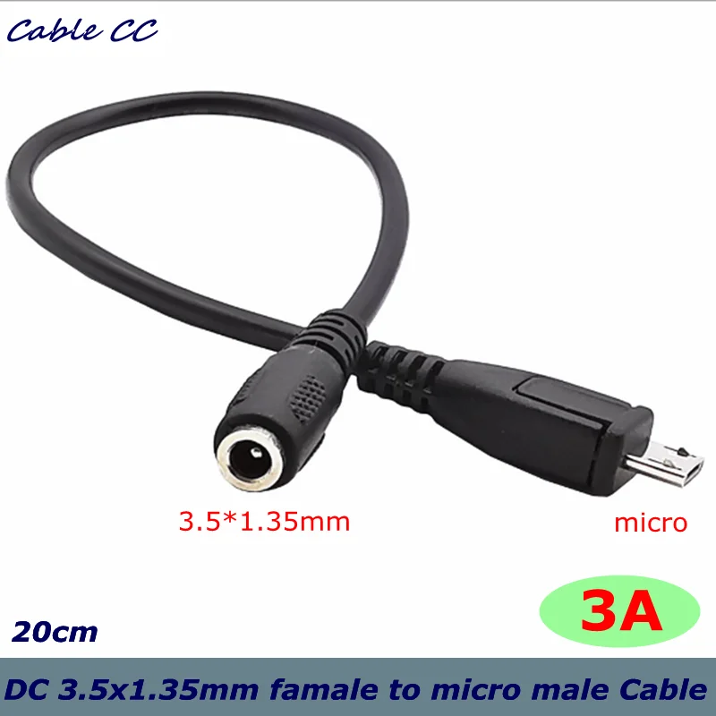 

DC power jack female 3.5x1.35mm to USB Micro 5Pin male 3A 22AWG pure copper cable 20cm tablet computer mobile phone charging