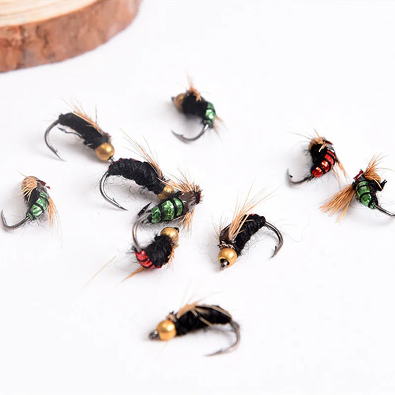 

2/4/6PCS #8 Brass Bead Head Fast Sinking Nymph Scud Fly Dry Bug Worm Trout Fishing Flies Artificial Insect Fishing Bait Lure Set
