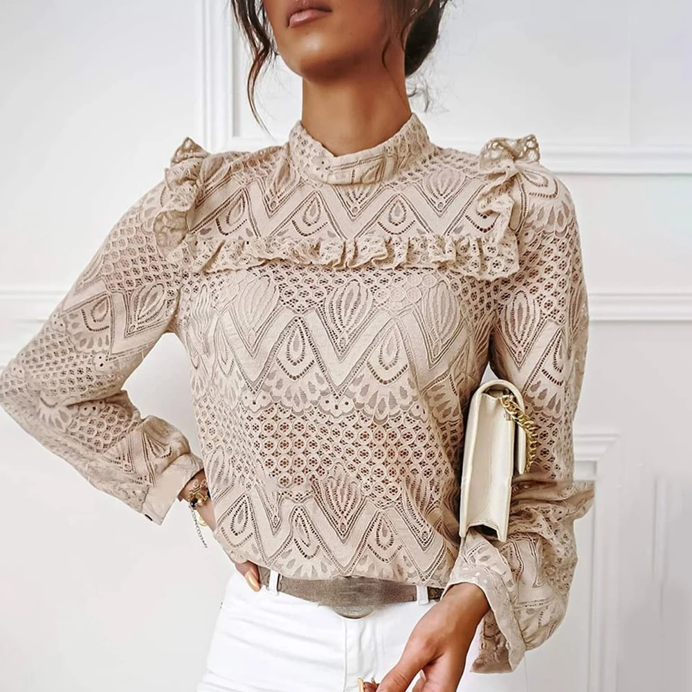 Осенние модные кружевные рубашки для женщин новинка 2020 Сексуальная Ажурная